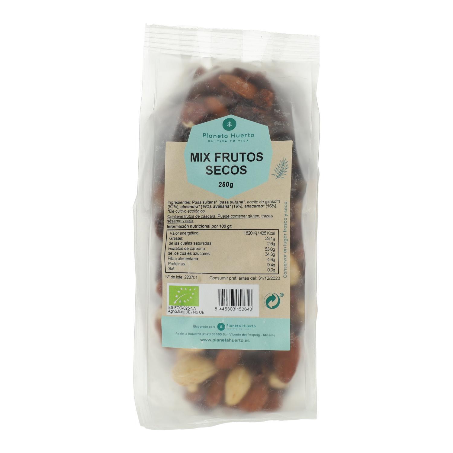 PLANETA HUERTO | Mix de Frutos Secos ECO 250 g - Mezcla Nutritiva de Pasas, Anacardos, Avellanas y Almendras Ecológicas para una Dieta Saludable y Equilibrada