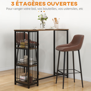 Table de bar 3 étagères style industriel acier noir aspect panneaux aspect bois