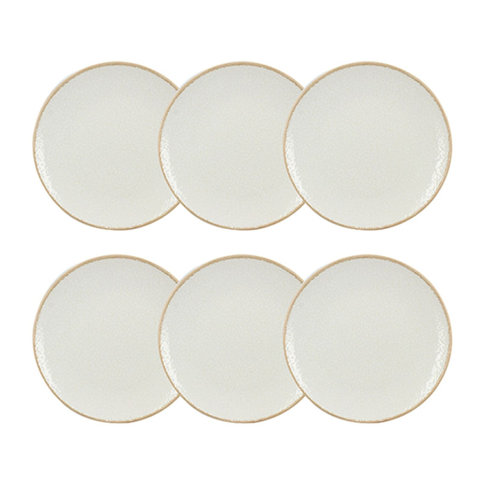 Lot de 6 assiettes plates en porcelaine blanche et liseré beige 27cm NUANCE