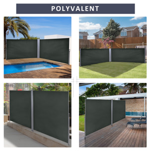 Double store latéral brise-vue paravent rétractable dim. 6L x 1,60H m polyester anti-UV haute densité gris