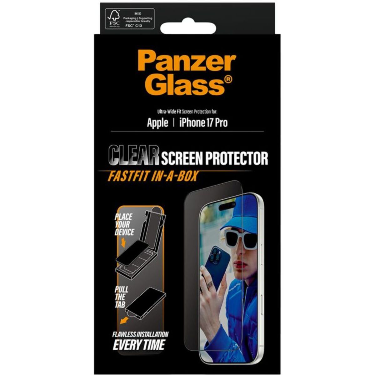 Protège écran PANZERGLASS iPhone 17 Pro verre trempé Pose facile