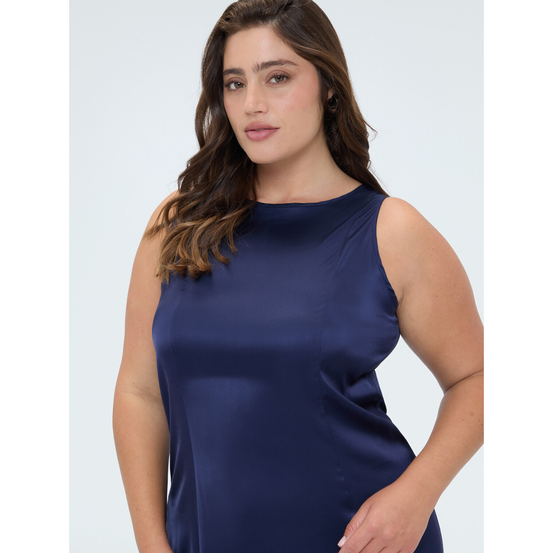 Fiorella Rubino - Vestito lungo smanicato in raso di viscosa - Blu