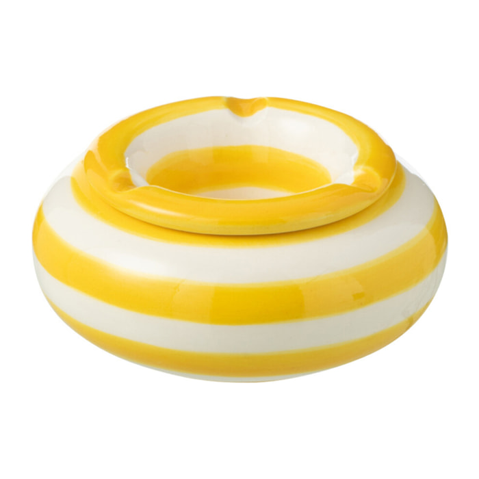 J-Line cendrier Granada Stripes - céramique - blanc/jaune - small