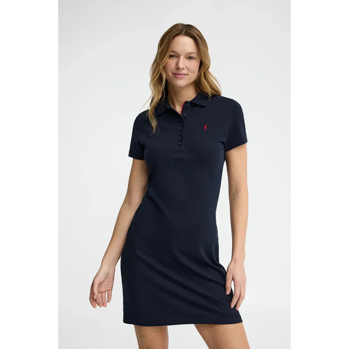 Vestito corto blu marino a maniche corte e colletto a polo con logo Rigby Go