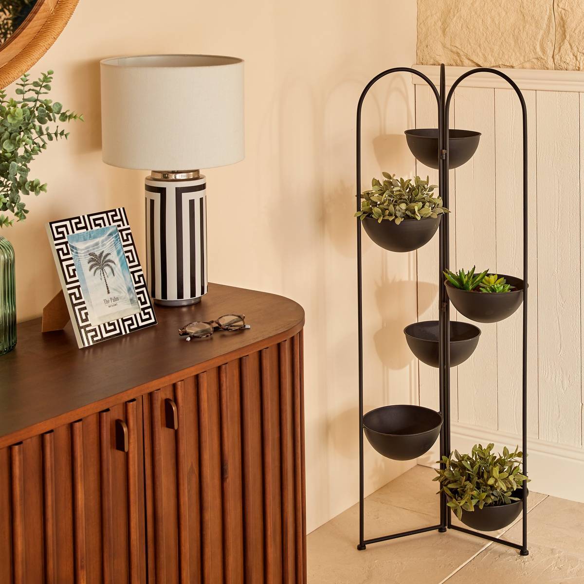 Porte-plante Reso 6 Places en Acier 38x42x124cm Noir