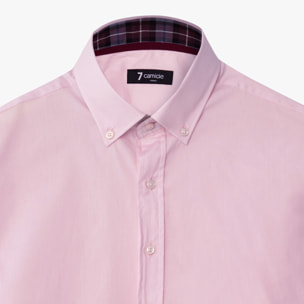 camicia uomo 1 bottone button down slim Popeline Stretch Unito Rosa