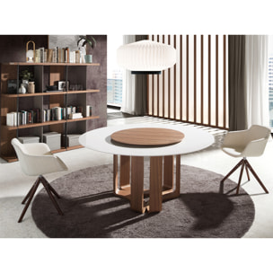 Mesa comedor Angel Cerdá redonda con tapa fija de mármol porcelánico blanco con vetas en gris en acabado brillo 150x150x75cm