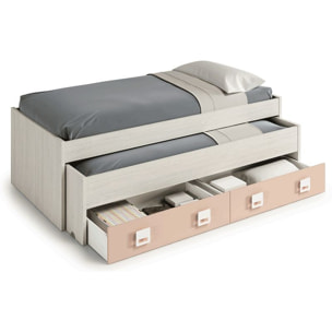 Cama doble juvenil + estante Nube Blanco Alpes - Rosa