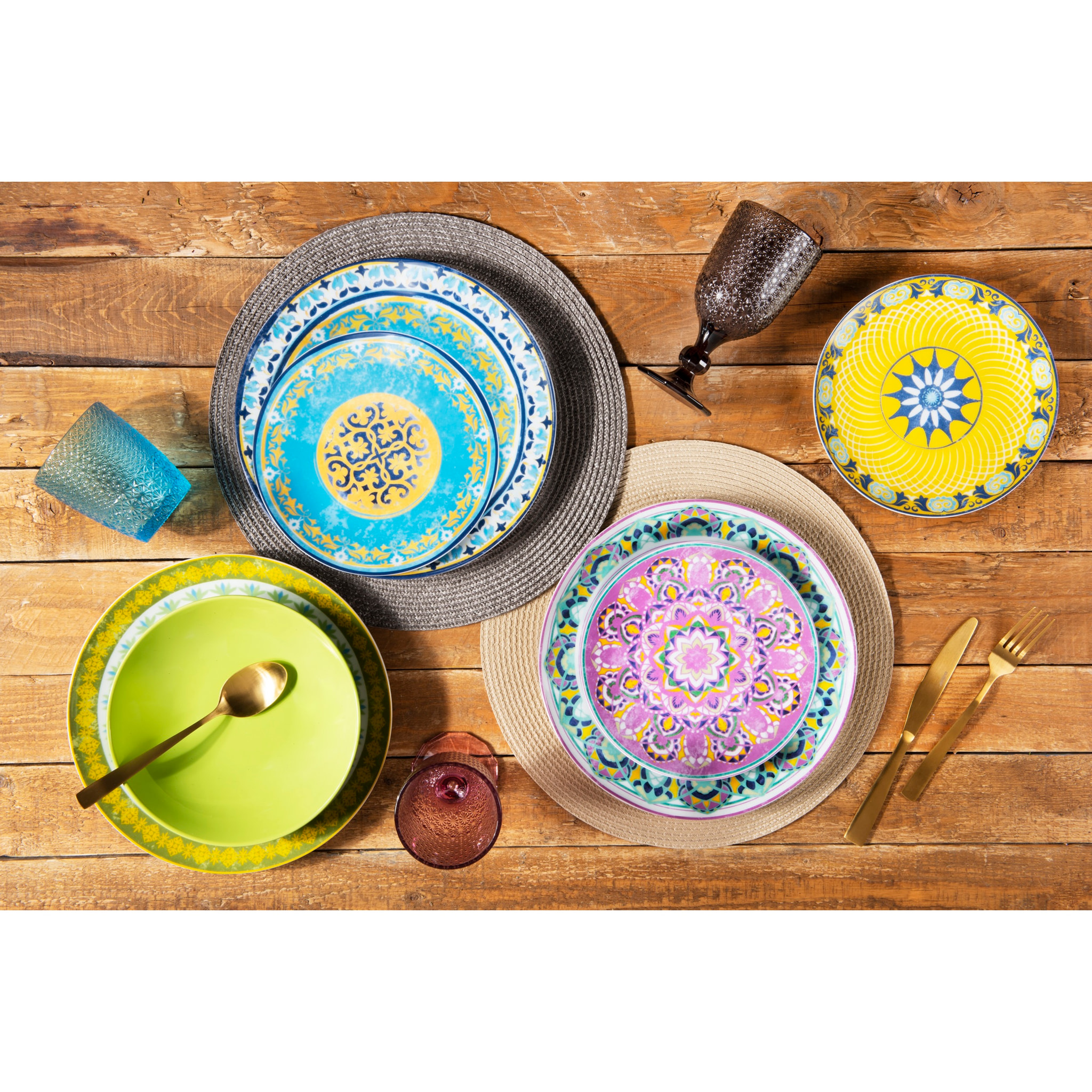Servizio piatti 18 pezzi Excelsa Etno Chic, porcellana e stoneware multicolore