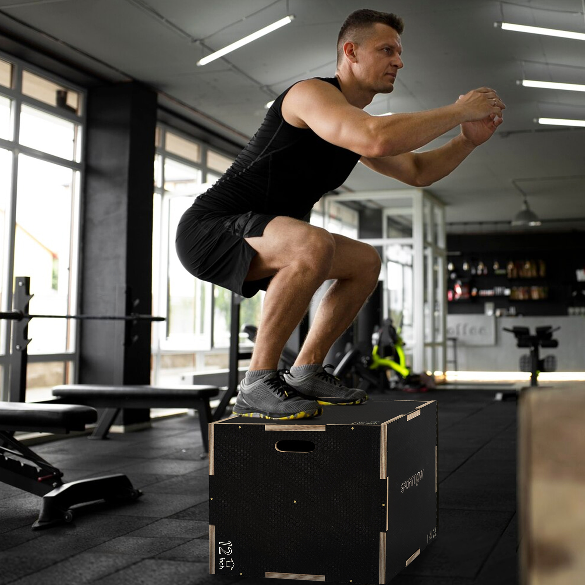 Box jump crossfit - box de pliométrie - boite de saut - 3 hauteurs 30/35/40H cm - charge max. 120 Kg - bois surface antidérapante noir