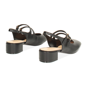 Décolleté slingback donna nere con punta arrotondata, tacco 4 cm