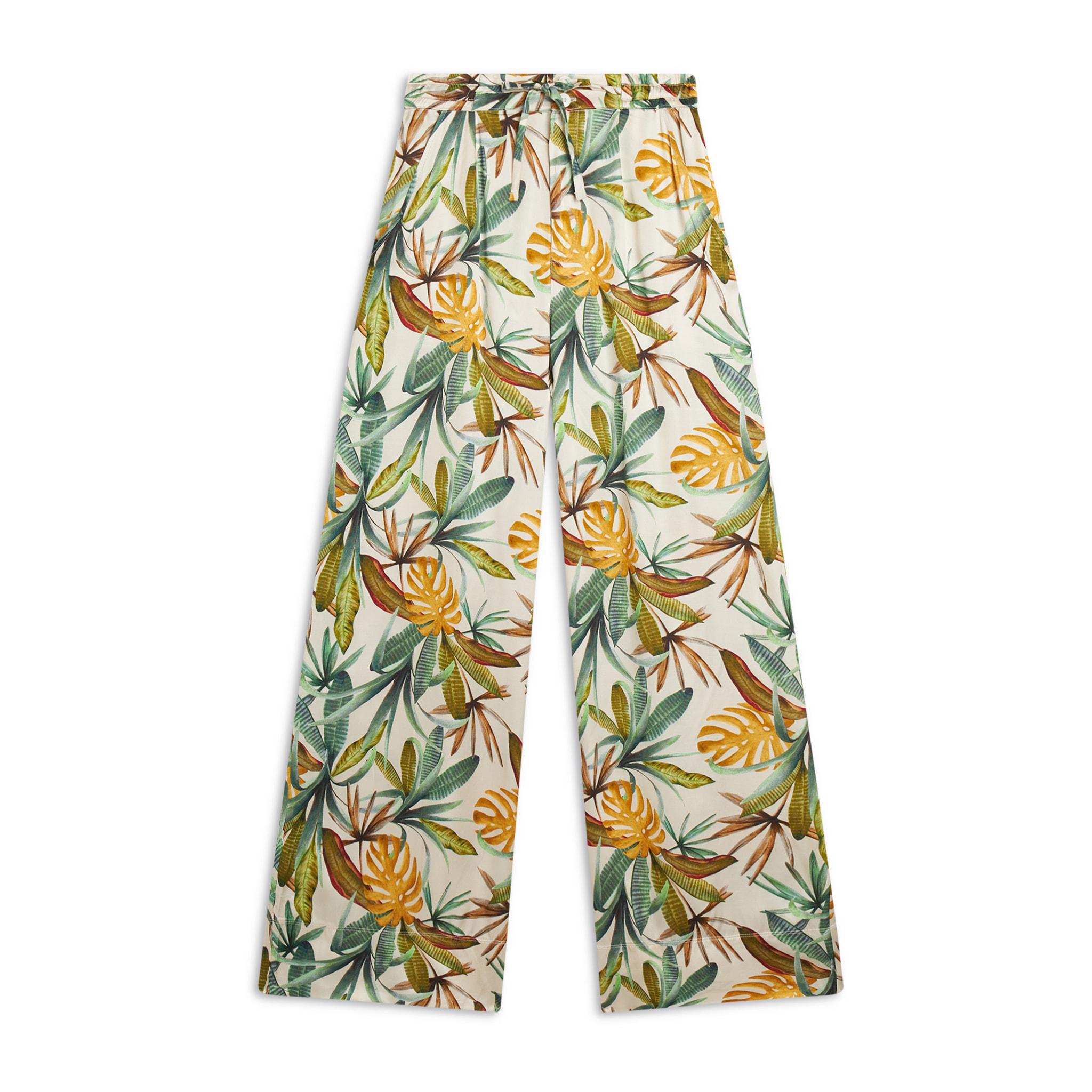 Pantaloni culotte gamba ampia in viscosa stampa tropical