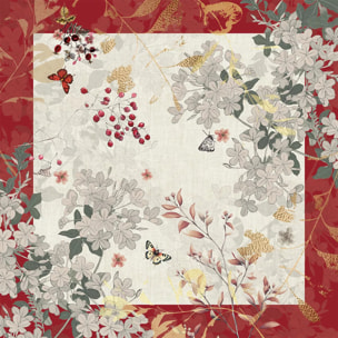 Serviette lin & coton lavé 150 g/m² imprimé beige bordeaux Vintage flowers cranberry