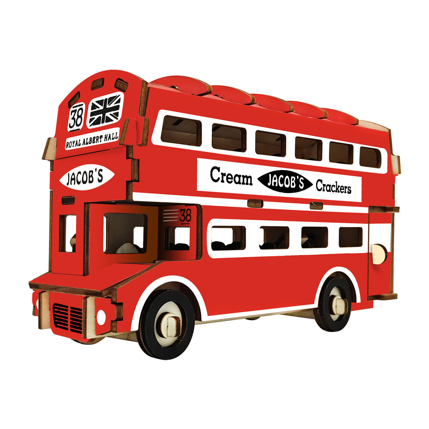 Maqueta 3D de madera. Autobús de dos plantas. 94 piezas.