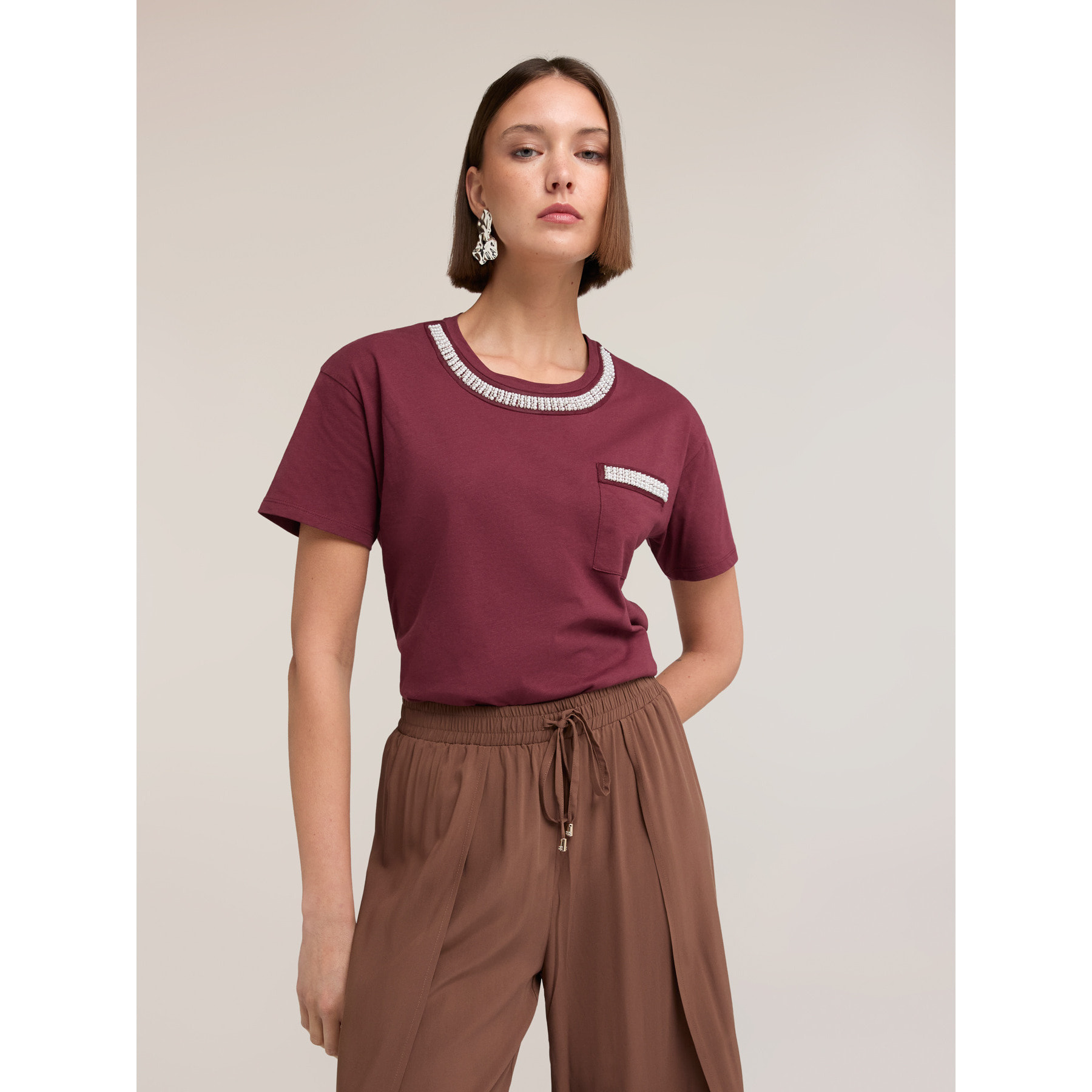 Motivi - T-shirt con ricamo di perline - Bordeaux