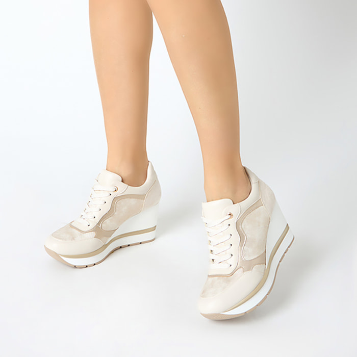 Sneakers donna beige in tessuto