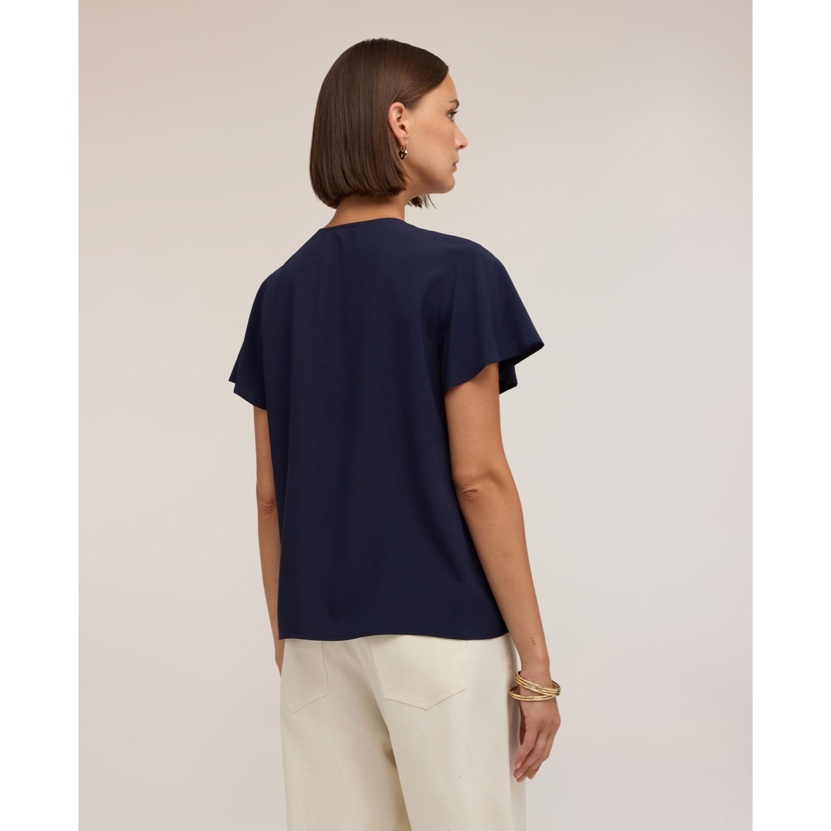 Motivi - Blusa con scollo a V e maniche a volo - Blu
