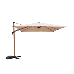 Parasol déporté ETRETAT rectangulaire beige 3x4m. mât effet bois