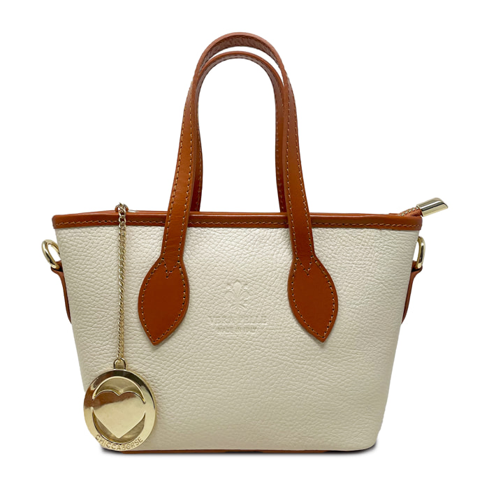 Chicca Borse - Borsa a Mano Donna in Vera Pelle - Colore Beige