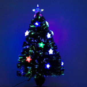 Sapin de Noël artificiel lumineux fibre optique LED multicolore + support pied Ø 45 x 90H cm 90 branches étoile sommet brillante vert