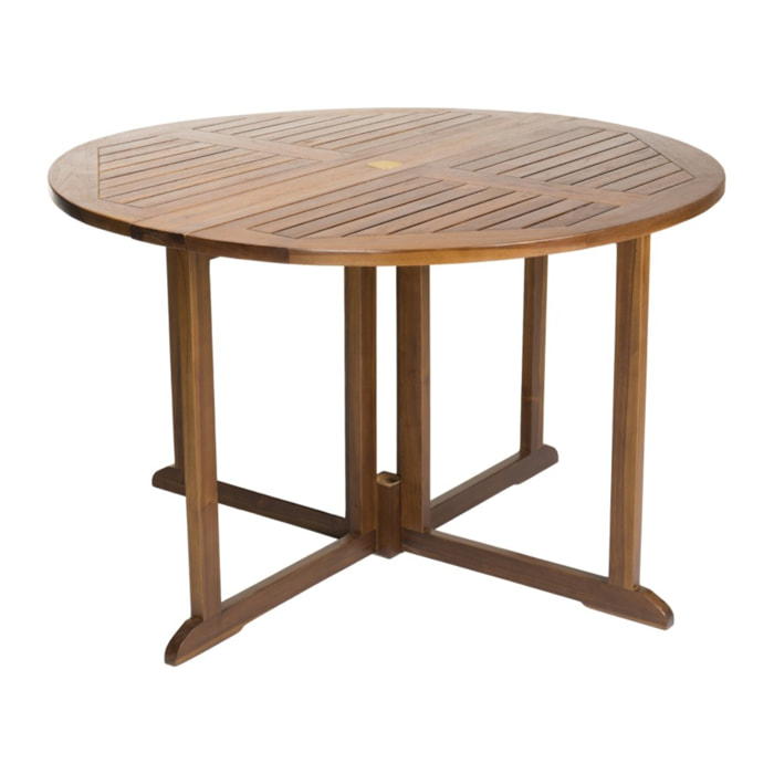 MAEVA - Table de jardin 4/5 personnes - table ronde à rabats papillon en bois teck huilé