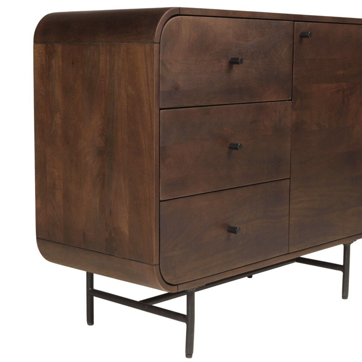 ALIX - Buffet design bois foncé et métal noir 1 porte 3 tiroirs ALIX