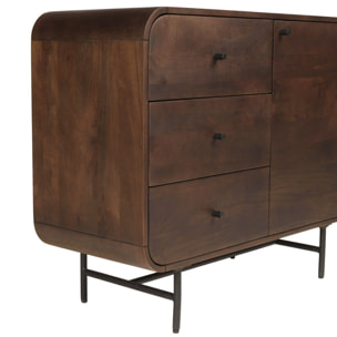 ALIX - Buffet design bois foncé et métal noir 1 porte 3 tiroirs ALIX