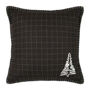 Coussin décoratif carré à carreaux et motif sapin - Marron Brun