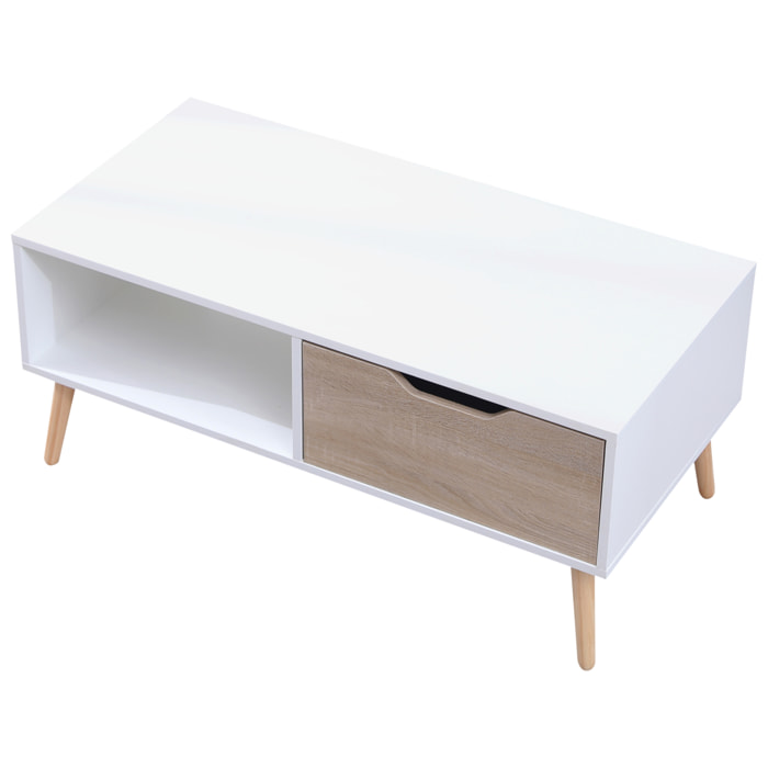 Table basse avec tiroir style scandinave blanche FREJA