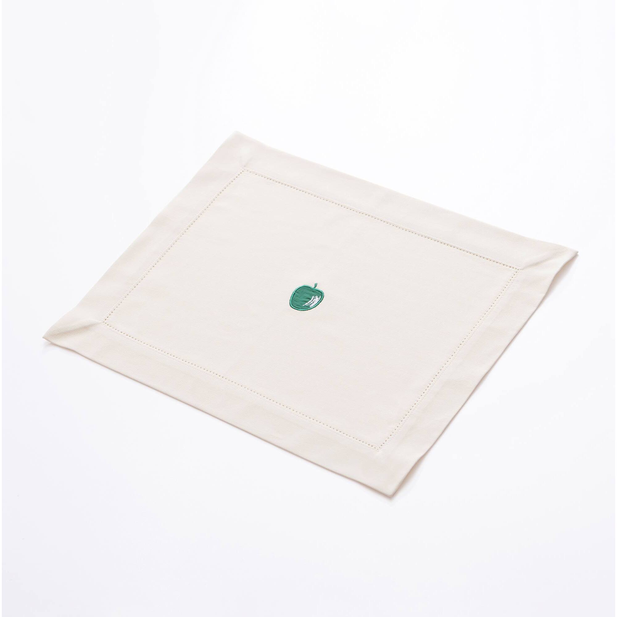 Juego de 4 manteles individuales 45x35cm 180gsm en algodón crema con manzana verde benetton