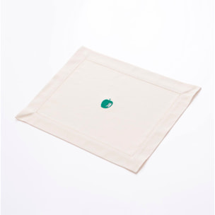 Juego de 4 manteles individuales 45x35cm 180gsm en algodón crema con manzana verde benetton