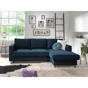 Jake - canapé d'angle droit - convertible avec coffre - 4 places - en velours côtelé - Bleu Ardoise