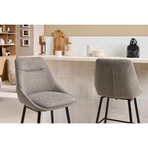 Tabourets de bar pivotants 360° en tissu effet velours texturé gris et métal H66 cm (lot de 2) ALESS
