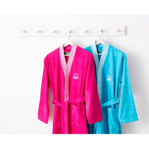 Albornoz 380gsm 100% algodón con ribete jacquard azul summer benetton