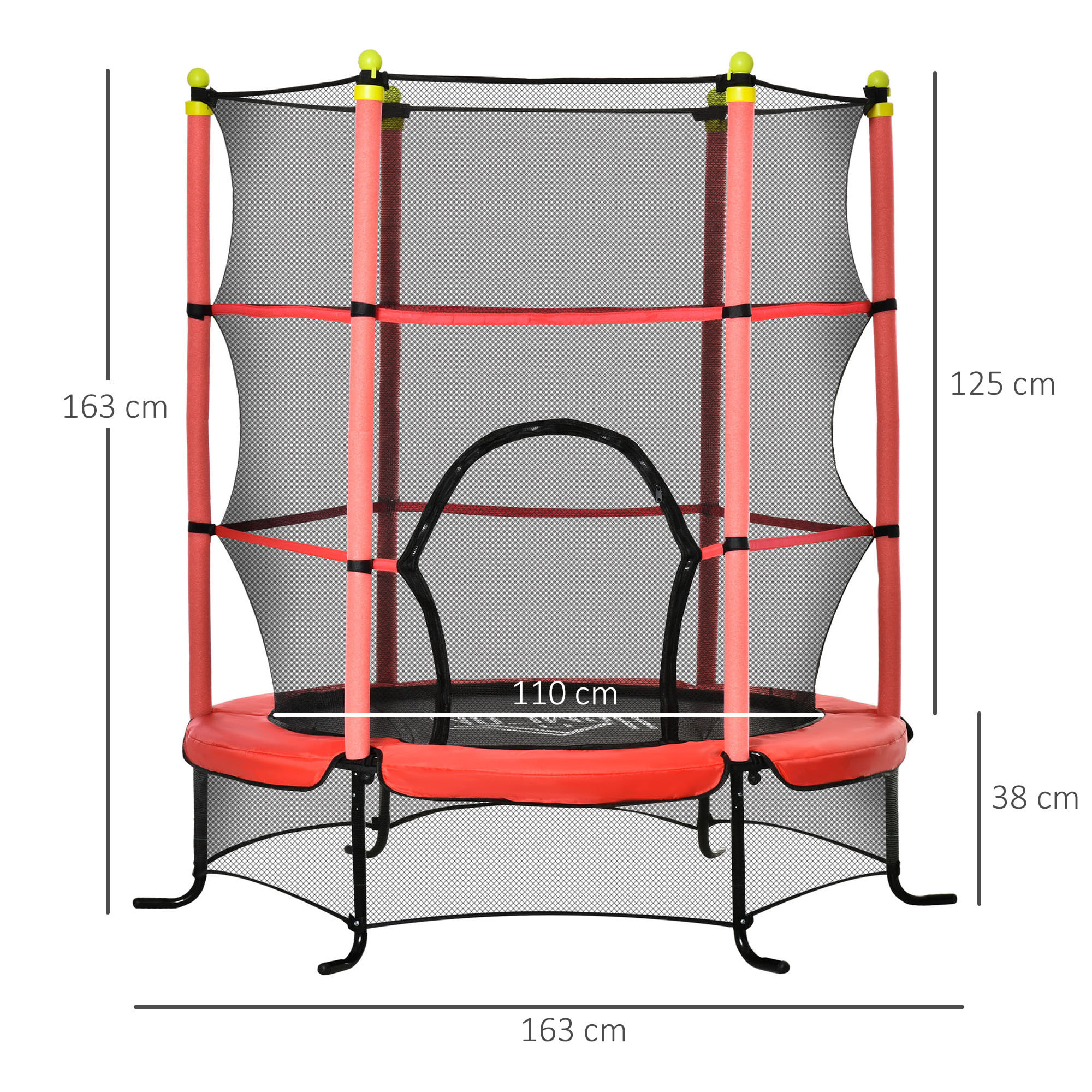 Trampolín Infantil +3 Años con Superficie de Salto Ø110cm Red de Seguridad Rojo