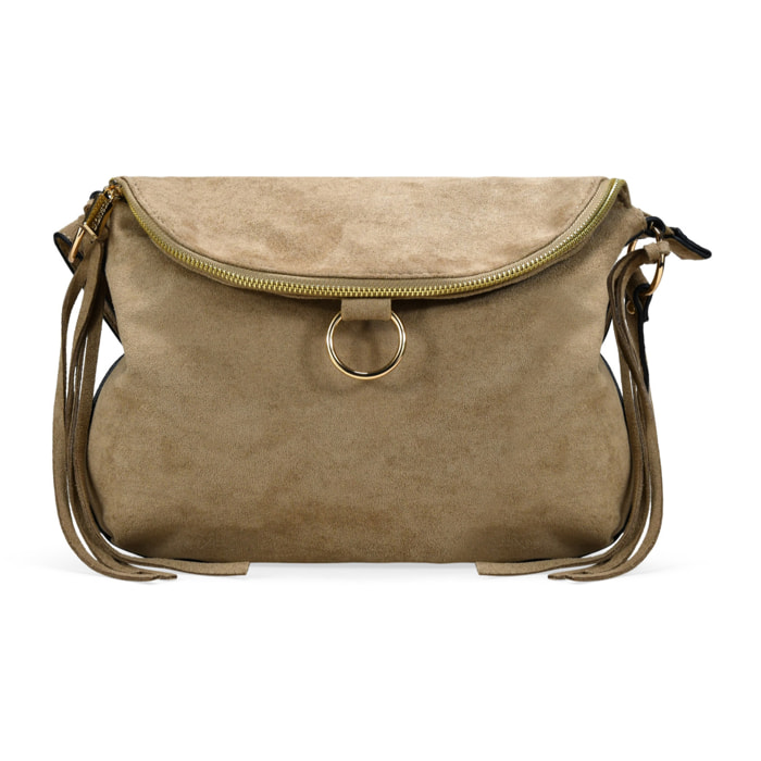 Bolso de hombro arena con solapa