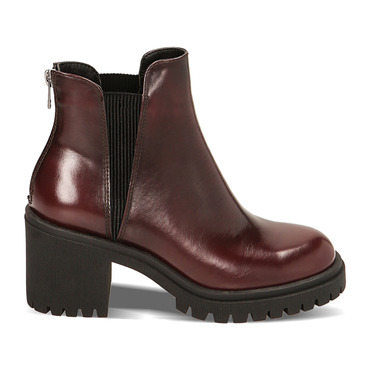 Botines de mujer Chelsea burdeos en cuero abrillantado, tacón de 7 cm