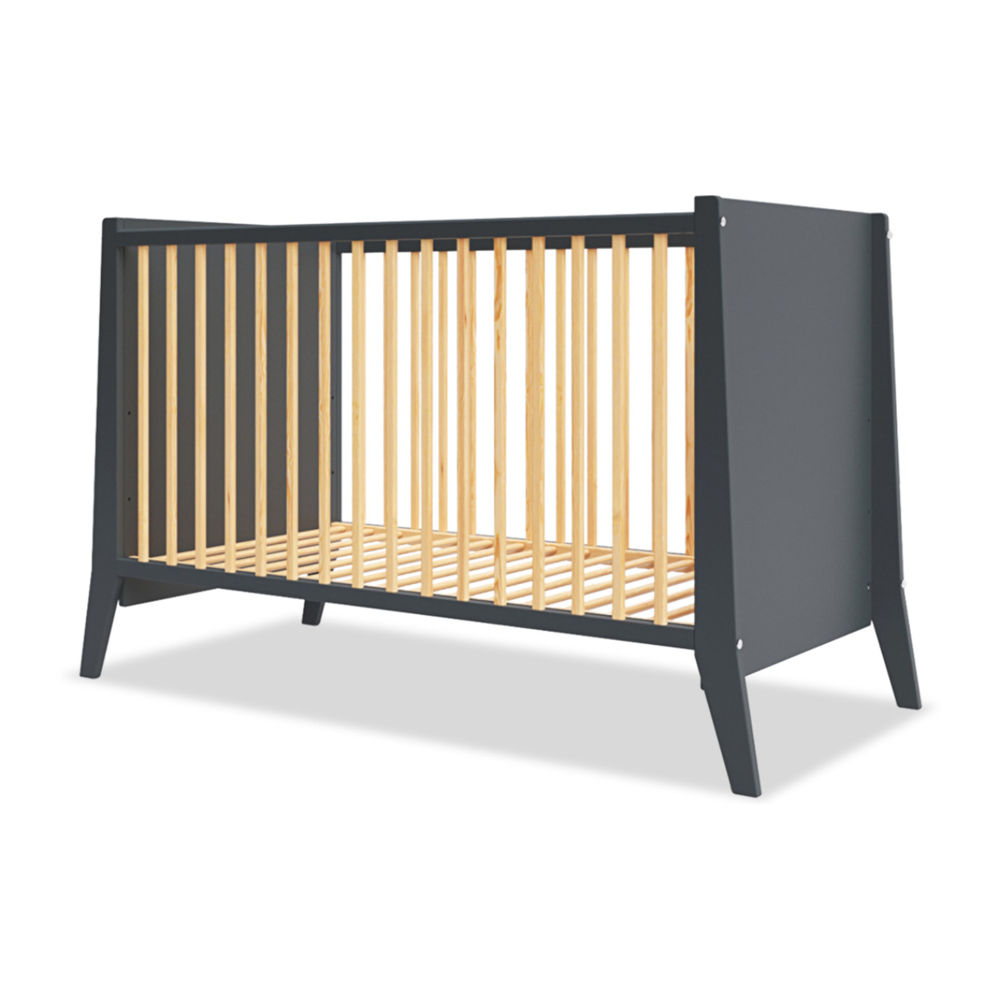 Lit Evolutif Timéo à barreaux 60 x 120 cm, Gris & Bois, En Bois, 3 Hauteurs, Barreaux amovibles