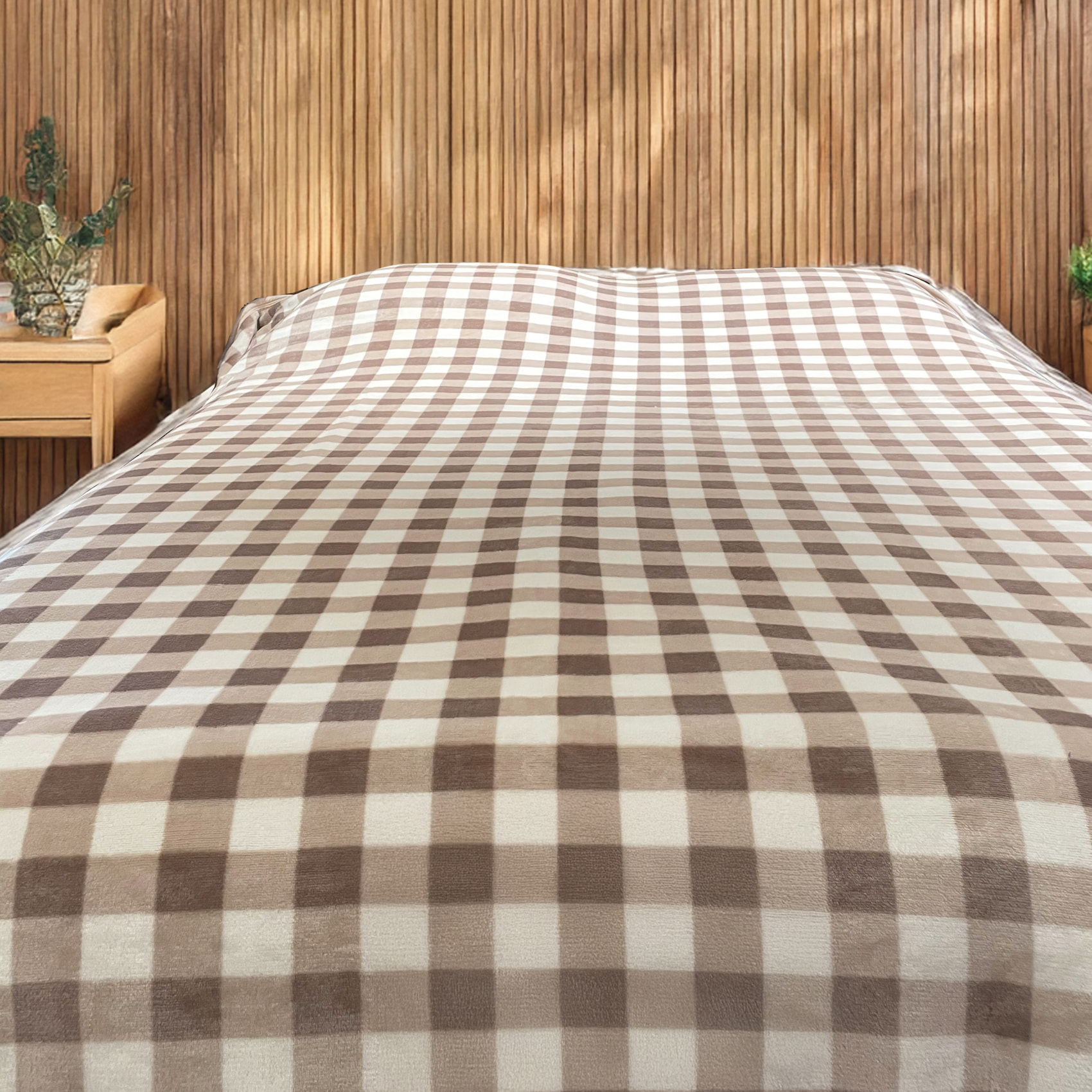 Jeté de canapé et lit motif vichy en polaire - Lin