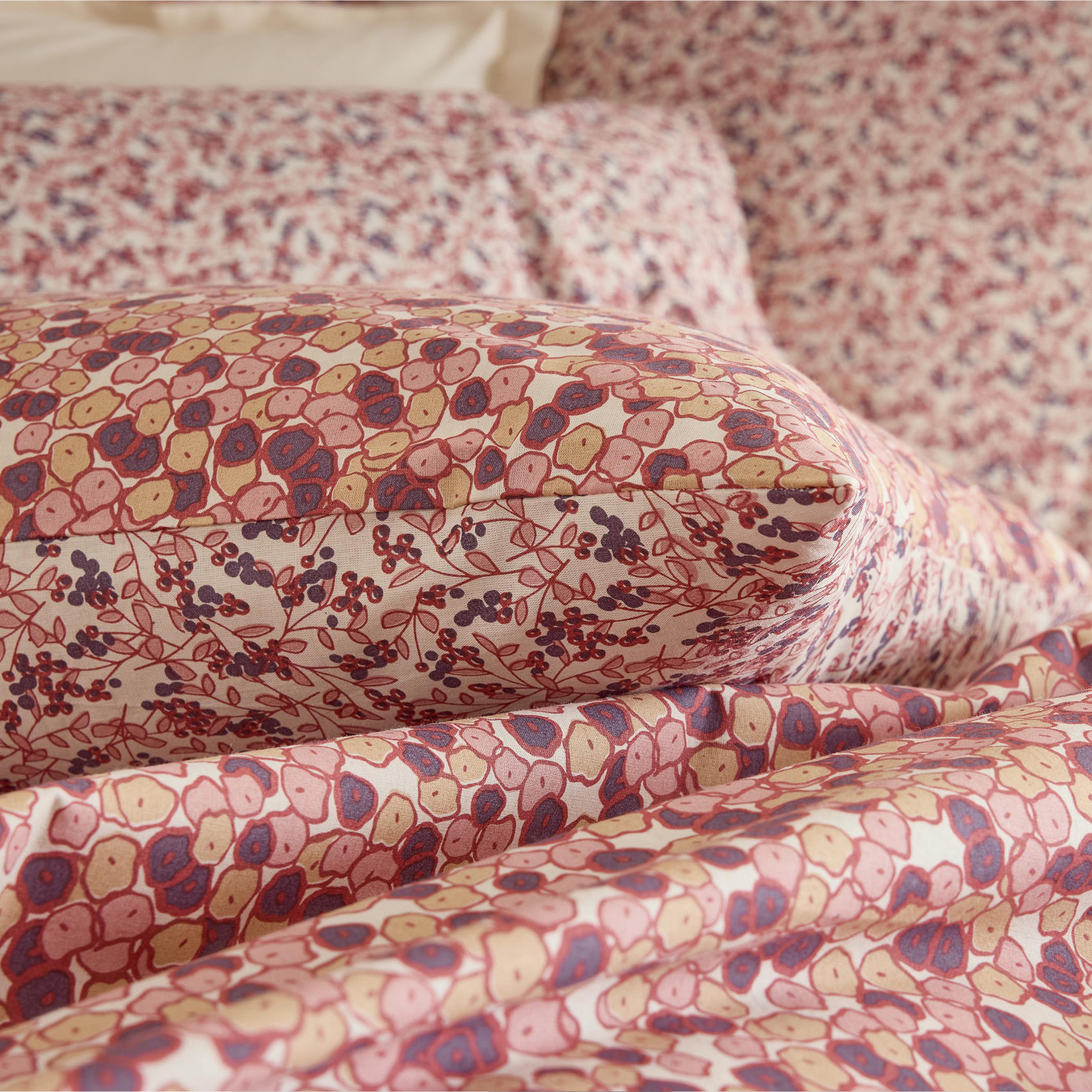 Parure de lit 2 pièces housse + taie 100% coton  floral - Prune