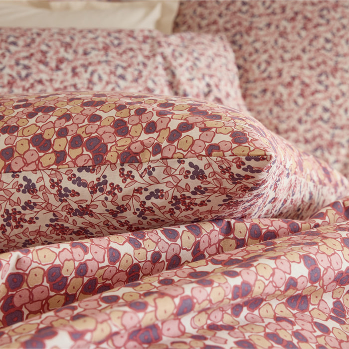 Parure de lit 2 pièces housse + taie 100% coton  floral - Prune
