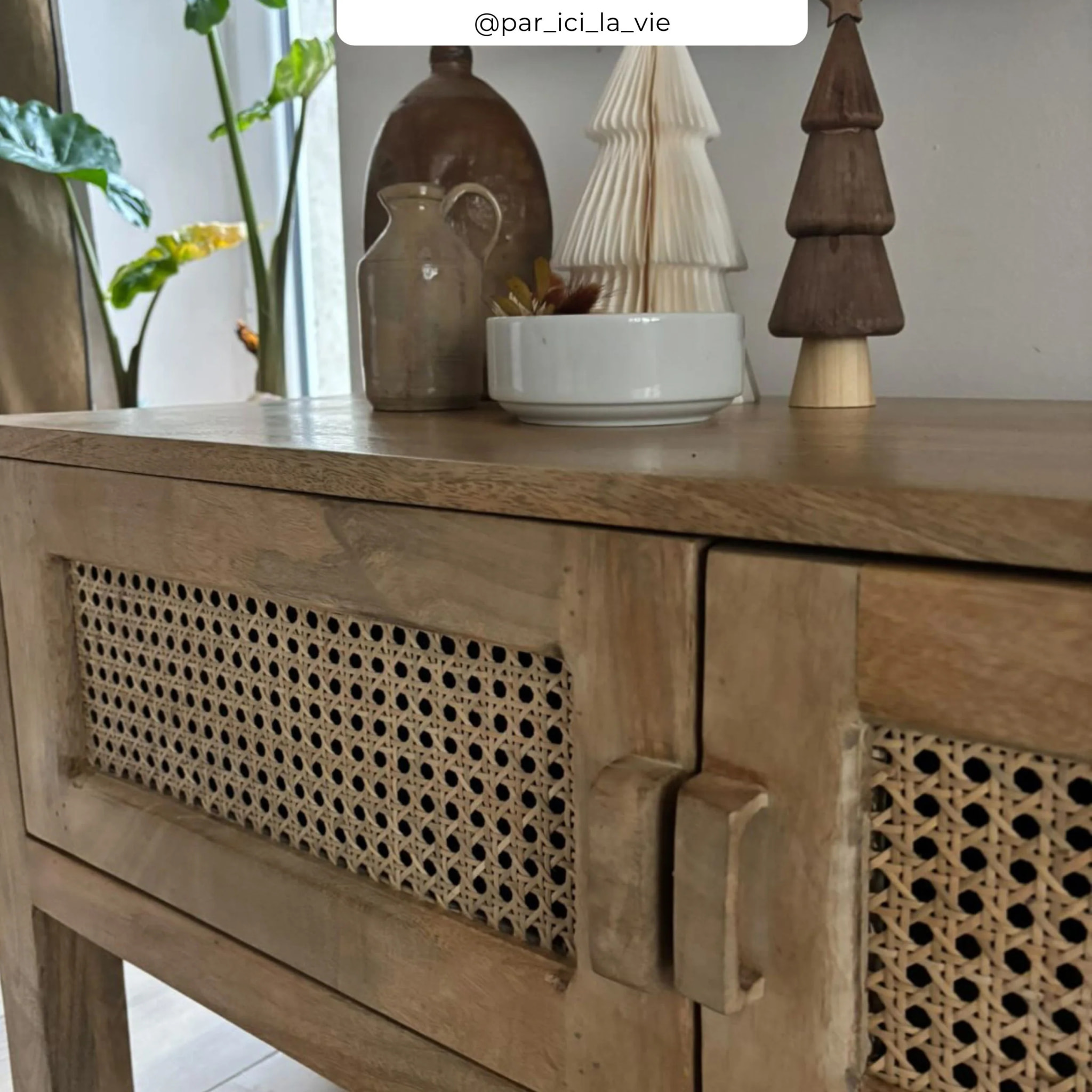 Meuble TV cannage et bois de manguier 140 cm - Tiki