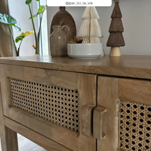 Meuble TV cannage et bois de manguier 140 cm - Tiki