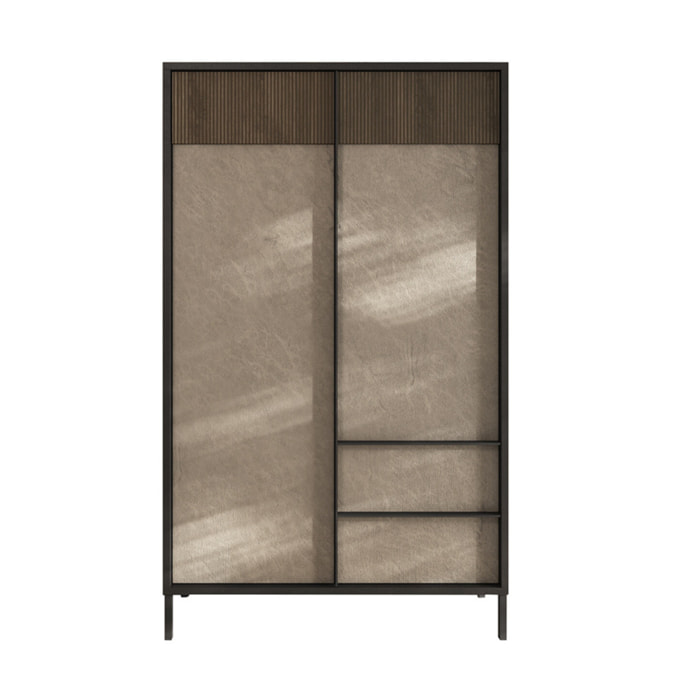 Jules - buffet haut - 2 portes et 2 étagères - 106x177 cm - Gris / Bois