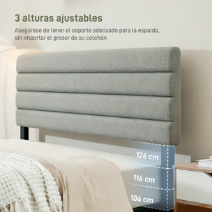 Cabecero de Cama 140 cm, Altura Ajustable 3 Niveles 106/116/126 cm, Cabezal de Cama Tapizado en Lino, Acolchado Linea, con Patas de Acero, Montado a la Pared, Cabecero para Dormitorio, Gris