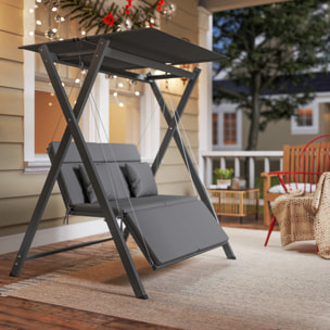 Columpio de Jardín Exterior de 2 Plazas Balancín de Jardín Exterior Convertible en Cama con Toldo Ajustable Protección UV30+ y Cojines Carga 220 kg 142x130x168 cm Gris Oscuro