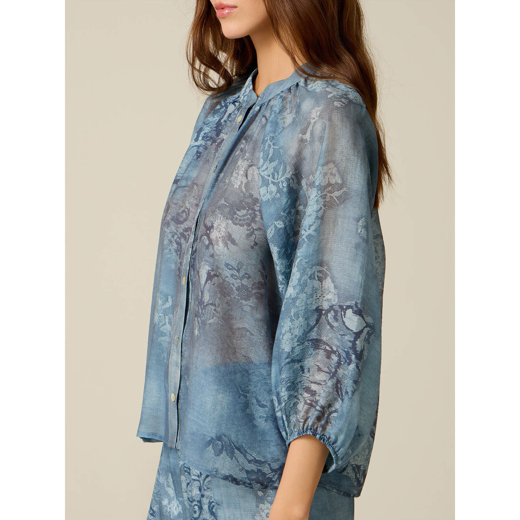 Oltre - Camisa estampada con cuello mao - Light - blue
