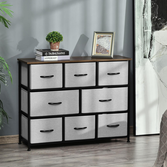 Commode meuble de rangement 8 tiroirs pliables en tissu 100 x 30 x 78,5 cm gris