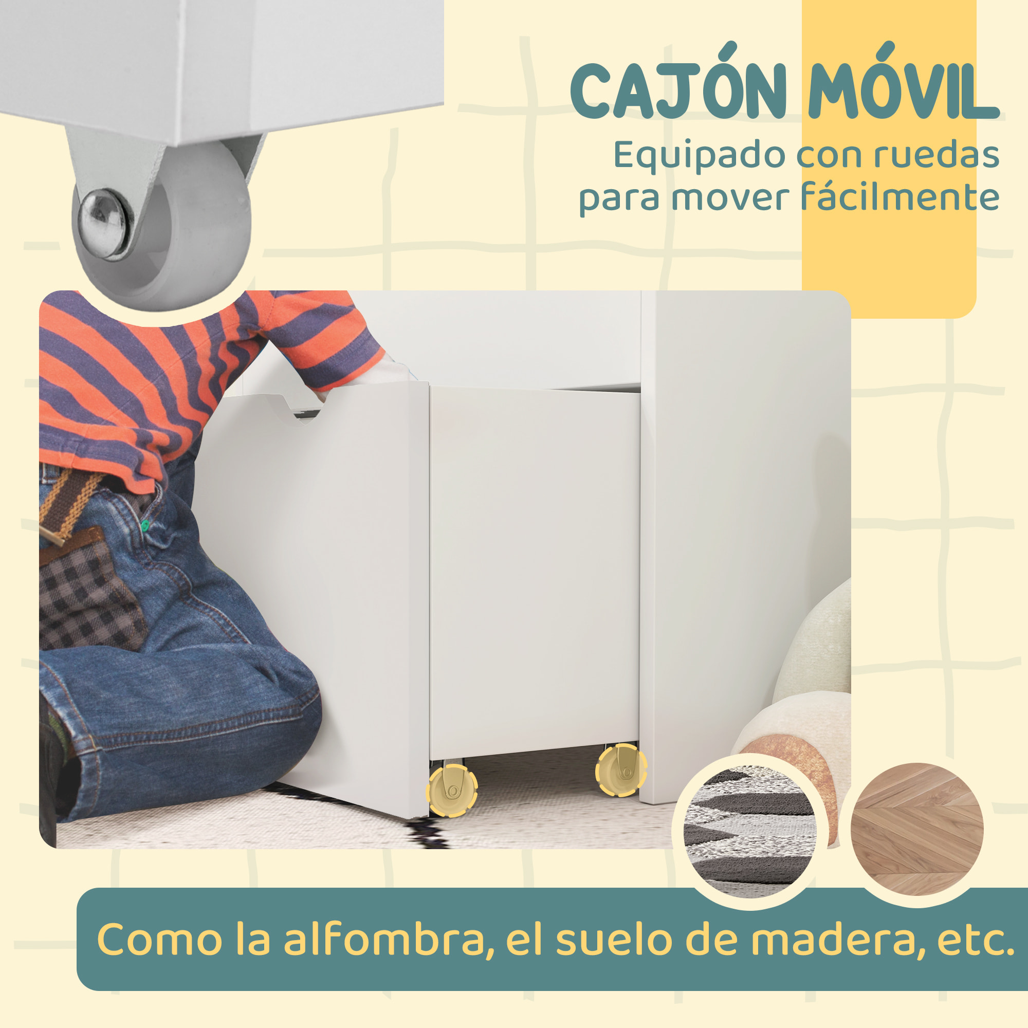 Estantería de Juguetes con 3 Compartimentos, Librería Infantil, Caja de Juguetes Móvil, Cajón con Ruedas, Multifuncioanl, para Dormitorio, Guardería, Sala de Juegos, Blanco