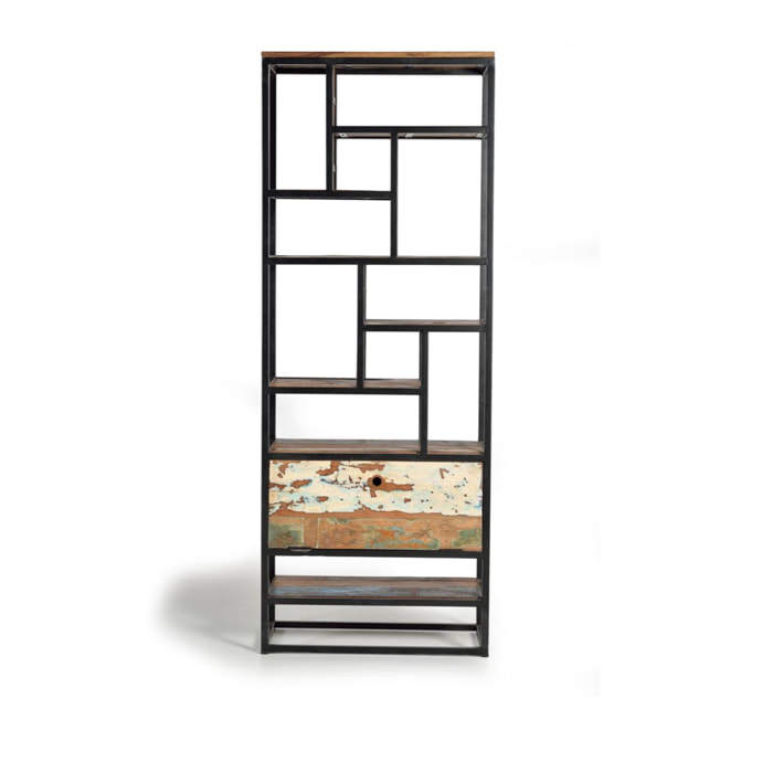 Librería de Madera Reciclada 80 Cm Estilo Industrial Vintage